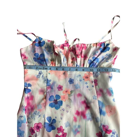 showpo Pink Purple Floral Side Slit Sleeveless Satin Babydoll Midi Dress Size‎ 4 - Picture 11 of 12